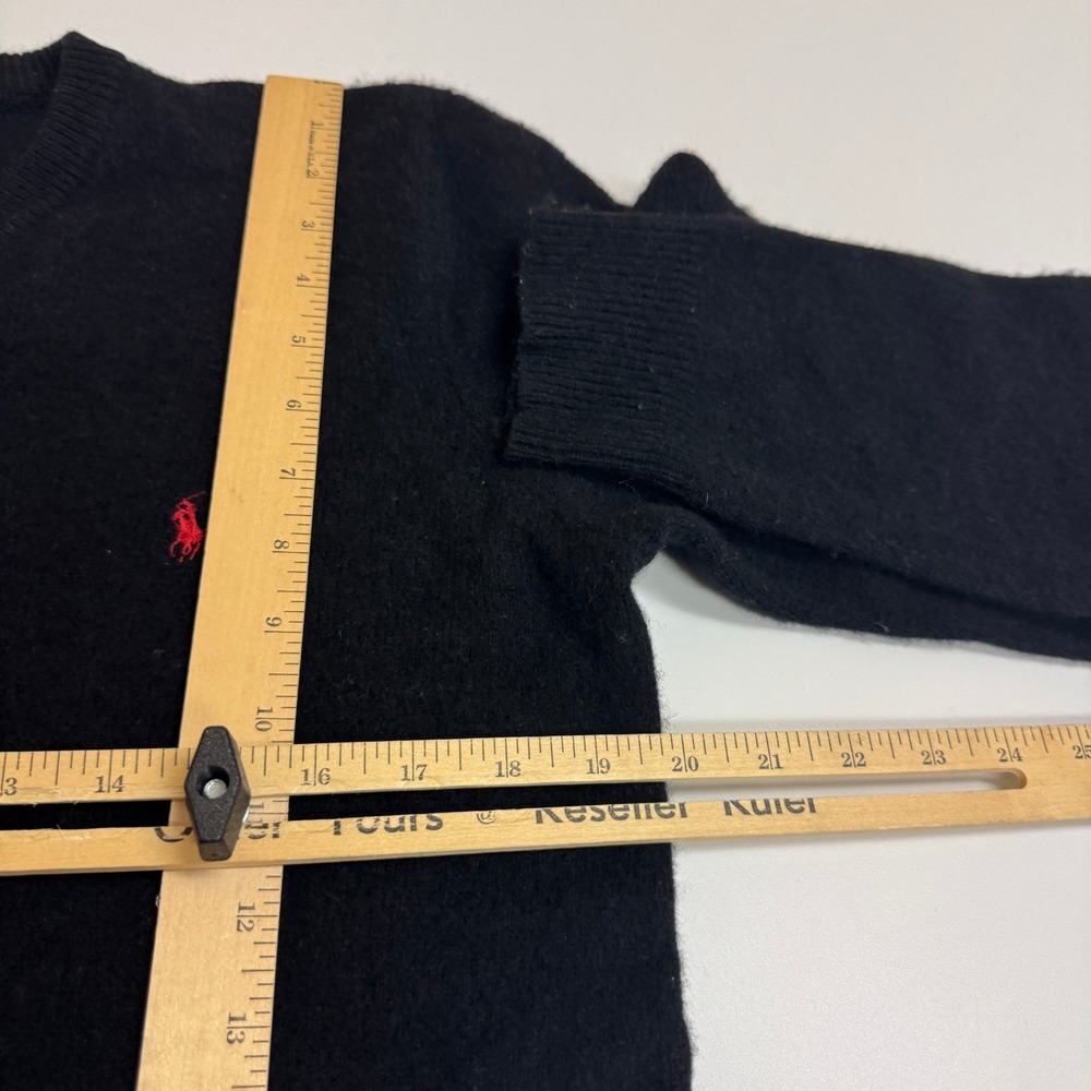 Polo Ralph Lauren Sweater Womens Large Black Lambs Wool V Neck Red Pony Logo - Picture 6 of 6
